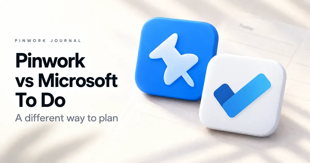 Pinwork and Microsoft To Do app icons on a softly lit planner