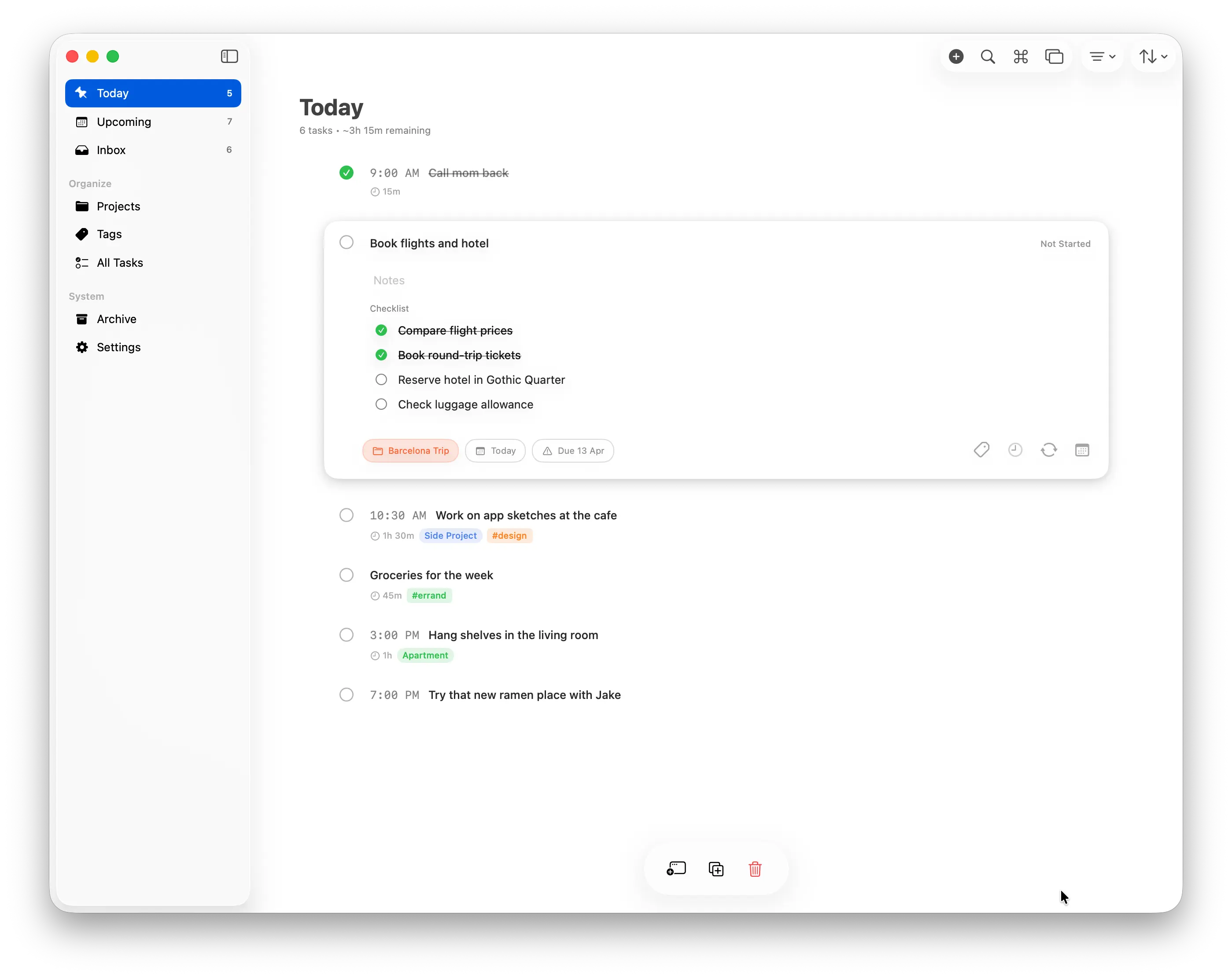 Pinwork task list showing projects and due dates on macOS